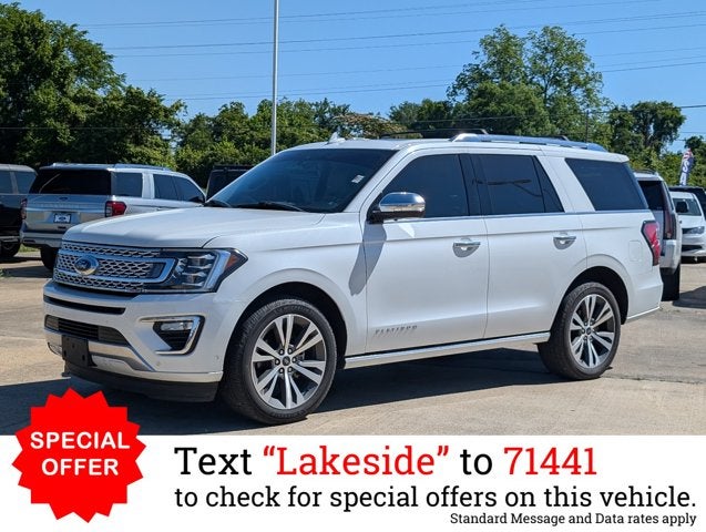 2020 Ford Expedition Platinum in White Metallic — front three-quarter view
