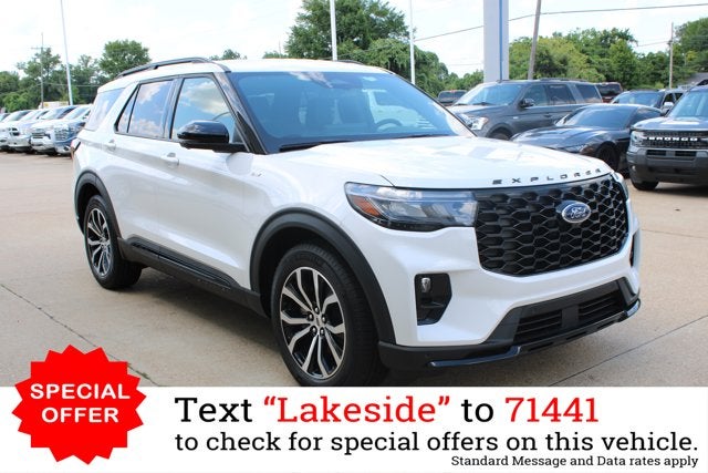 2026 Ford Explorer ST-Line in Star White Metallic Tri-Coat — front three-quarter view
