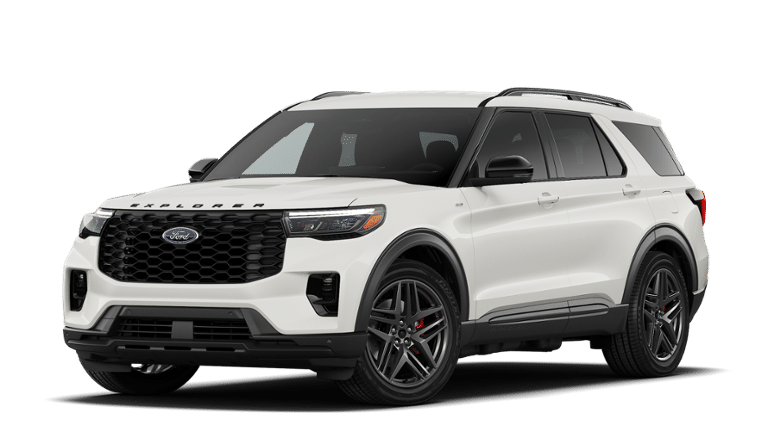 2026 Ford Explorer ST-Line in Star White Metallic Tri-Coat — front three-quarter view
