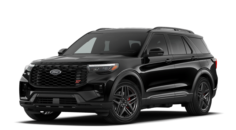 2026 Ford Explorer ST in Agate Black Metallic — front three-quarter view